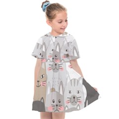 Cute Cats Seamless Pattern Kids  Sailor Dress