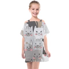 Cute Cats Seamless Pattern Kids  One Piece Chiffon Dress by Bangk1t