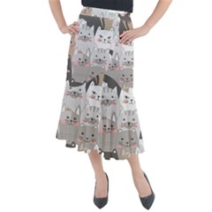 Cute Cats Seamless Pattern Midi Mermaid Skirt by Bangk1t