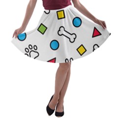 Dog Paw Seamless Pattern Footprint Bone A-line Skater Skirt