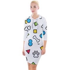 Dog Paw Seamless Pattern Footprint Bone Quarter Sleeve Hood Bodycon Dress