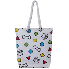 Dog Paw Seamless Pattern Footprint Bone Full Print Rope Handle Tote (small) by Bangk1t