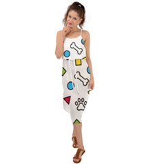 Dog Paw Seamless Pattern Footprint Bone Waist Tie Cover Up Chiffon Dress