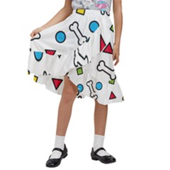 Dog Paw Seamless Pattern Footprint Bone Kids  Ruffle Flared Wrap Midi Skirt by Bangk1t