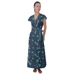 Bons Foot Prints Pattern Background Flutter Sleeve Maxi Dress by Bangk1t