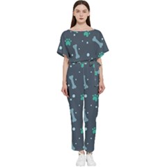 Bons Foot Prints Pattern Background Batwing Lightweight Chiffon Jumpsuit