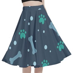 Bons Foot Prints Pattern Background A-line Full Circle Midi Skirt With Pocket
