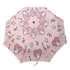 Cartoon Cute Valentines Day Doodle Heart Love Flower Seamless Pattern Vector Folding Umbrellas