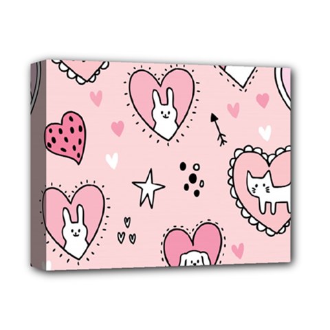 Cartoon Cute Valentines Day Doodle Heart Love Flower Seamless Pattern Vector Deluxe Canvas 14  X 11  (stretched)