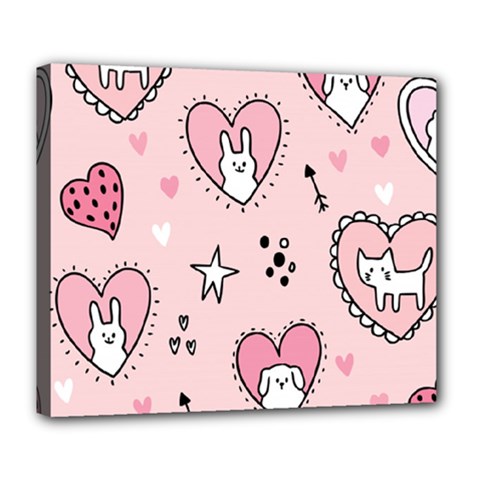 Cartoon Cute Valentines Day Doodle Heart Love Flower Seamless Pattern Vector Deluxe Canvas 24  X 20  (stretched)