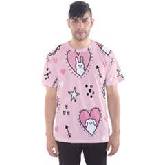 Cartoon Cute Valentines Day Doodle Heart Love Flower Seamless Pattern Vector Men s Sport Mesh Tee