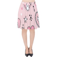 Cartoon Cute Valentines Day Doodle Heart Love Flower Seamless Pattern Vector Velvet High Waist Skirt by Bangk1t