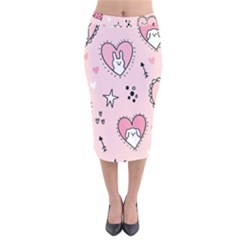 Cartoon Cute Valentines Day Doodle Heart Love Flower Seamless Pattern Vector Velvet Midi Pencil Skirt by Bangk1t