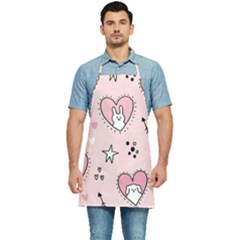 Cartoon Cute Valentines Day Doodle Heart Love Flower Seamless Pattern Vector Kitchen Apron by Bangk1t