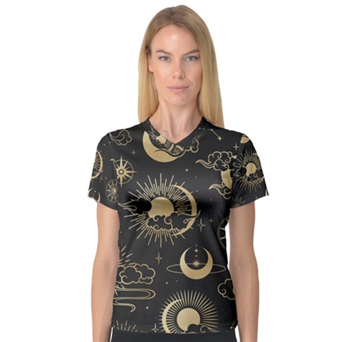 Asian Seamless Pattern With Clouds Moon Sun Stars Vector Collection Oriental Chinese Japanese Korean V-neck Sport Mesh Tee by Bangk1t