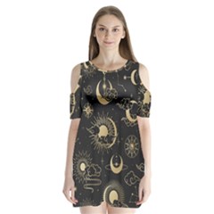 Asian Seamless Pattern With Clouds Moon Sun Stars Vector Collection Oriental Chinese Japanese Korean Shoulder Cutout Velvet One Piece