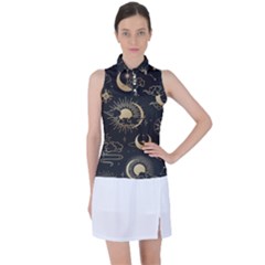 Asian Seamless Pattern With Clouds Moon Sun Stars Vector Collection Oriental Chinese Japanese Korean Women s Sleeveless Polo Tee