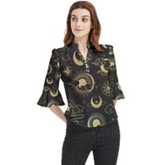 Asian Seamless Pattern With Clouds Moon Sun Stars Vector Collection Oriental Chinese Japanese Korean Loose Horn Sleeve Chiffon Blouse