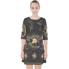 Asian-set With Clouds Moon-sun Stars Vector Collection Oriental Chinese Japanese Korean Style Quarter Sleeve Pocket Dress