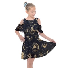 Asian-set With Clouds Moon-sun Stars Vector Collection Oriental Chinese Japanese Korean Style Kids  Shoulder Cutout Chiffon Dress by Bangk1t