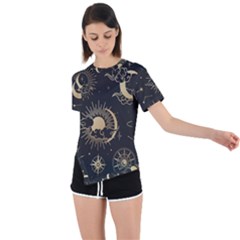 Asian-set With Clouds Moon-sun Stars Vector Collection Oriental Chinese Japanese Korean Style Asymmetrical Short Sleeve Sports Tee