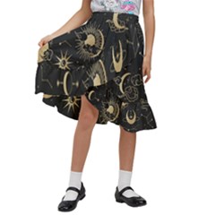 Asian-set With Clouds Moon-sun Stars Vector Collection Oriental Chinese Japanese Korean Style Kids  Ruffle Flared Wrap Midi Skirt by Bangk1t