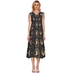 Asian-set With Clouds Moon-sun Stars Vector Collection Oriental Chinese Japanese Korean Style V-neck Drawstring Shoulder Sleeveless Maxi Dress