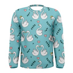 Elegant Swan Pattern Design Men s Long Sleeve Tee