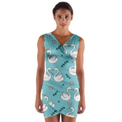 Elegant Swan Pattern Design Wrap Front Bodycon Dress