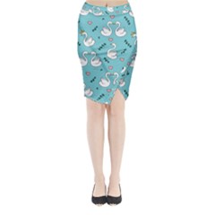 Elegant Swan Pattern Design Midi Wrap Pencil Skirt by Bangk1t