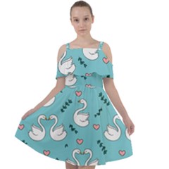 Elegant Swan Pattern Design Cut Out Shoulders Chiffon Dress