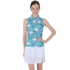 Elegant Swan Pattern Design Women s Sleeveless Polo Tee