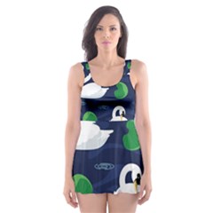 Swan Pattern Elegant Design Skater Dress Swimsuit