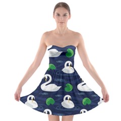 Swan Pattern Elegant Design Strapless Bra Top Dress