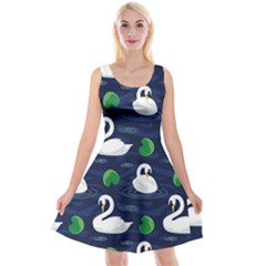 Swan Pattern Elegant Design Reversible Velvet Sleeveless Dress