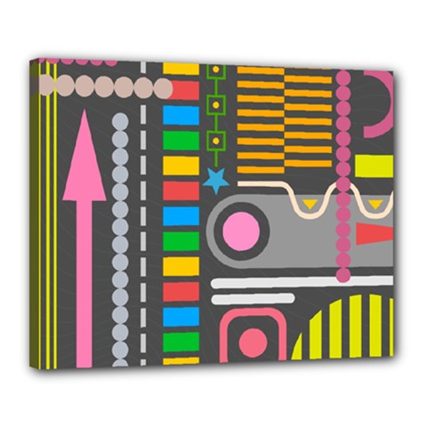 Pattern Geometric Abstract Colorful Arrows Lines Circles Triangles Canvas 20  X 16  (stretched)