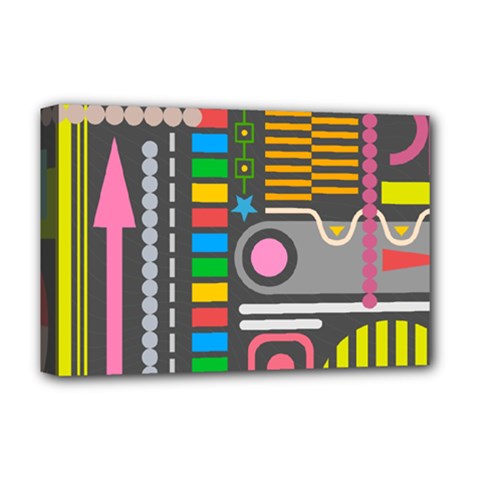 Pattern Geometric Abstract Colorful Arrows Lines Circles Triangles Deluxe Canvas 18  X 12  (stretched) by Bangk1t