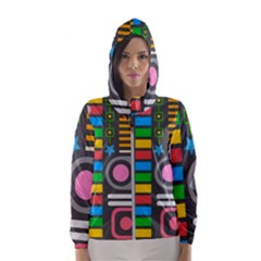 Pattern Geometric Abstract Colorful Arrows Lines Circles Triangles Women s Hooded Windbreaker