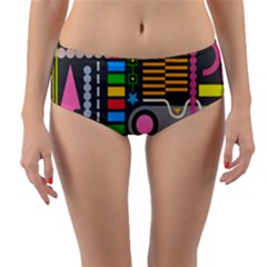 Pattern Geometric Abstract Colorful Arrows Lines Circles Triangles Reversible Mid-waist Bikini Bottoms by Bangk1t