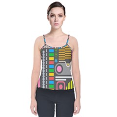 Pattern Geometric Abstract Colorful Arrows Lines Circles Triangles Velvet Spaghetti Strap Top by Bangk1t