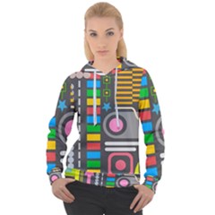 Pattern Geometric Abstract Colorful Arrows Lines Circles Triangles Women s Overhead Hoodie by Bangk1t