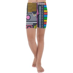 Pattern Geometric Abstract Colorful Arrows Lines Circles Triangles Kids  Lightweight Velour Capri Yoga Leggings by Bangk1t