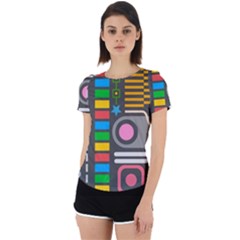 Pattern Geometric Abstract Colorful Arrows Lines Circles Triangles Back Cut Out Sport Tee