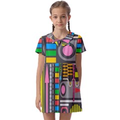 Pattern Geometric Abstract Colorful Arrows Lines Circles Triangles Kids  Asymmetric Collar Dress