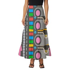 Pattern Geometric Abstract Colorful Arrows Lines Circles Triangles Tiered Ruffle Maxi Skirt by Bangk1t