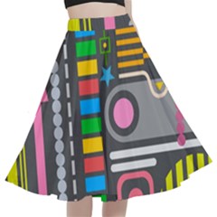 Pattern Geometric Abstract Colorful Arrows Lines Circles Triangles A-line Full Circle Midi Skirt With Pocket by Bangk1t