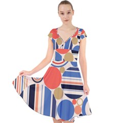 Geometric Abstract Pattern Colorful Flat Circles Decoration Cap Sleeve Front Wrap Midi Dress by Bangk1t