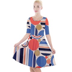 Geometric Abstract Pattern Colorful Flat Circles Decoration Quarter Sleeve A-line Dress