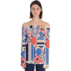 Geometric Abstract Pattern Colorful Flat Circles Decoration Off Shoulder Long Sleeve Top