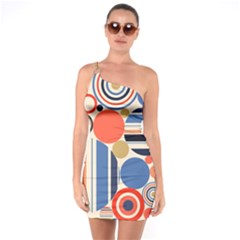 Geometric Abstract Pattern Colorful Flat Circles Decoration One Shoulder Ring Trim Bodycon Dress